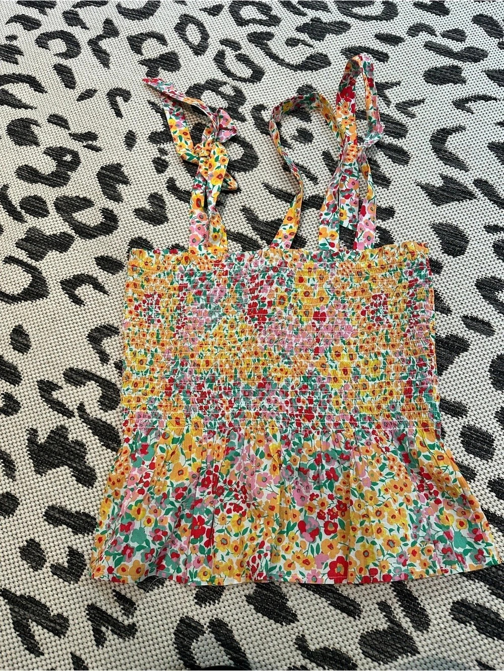 J.Crew Smocked tie-shoulder tank top Floral Tank Top Multicolor Small